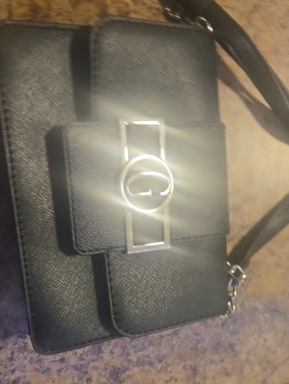 GUESS Black Crossbody Bag with Silver Hardware